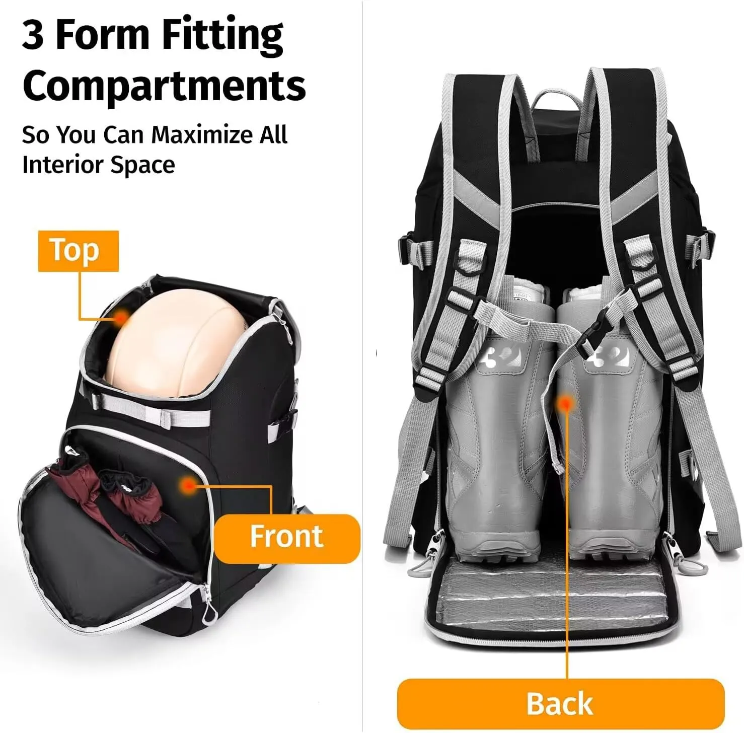 Hamish Ski Boot Bag,1.76cu ft 50L Waterproof large capacity Ski Boots Bag Backpack,Snowboard Travel Lightweight Ski Bag Backpack for Ski Helmet, Goggles, Gloves, Skis, Snowboard & Accessories