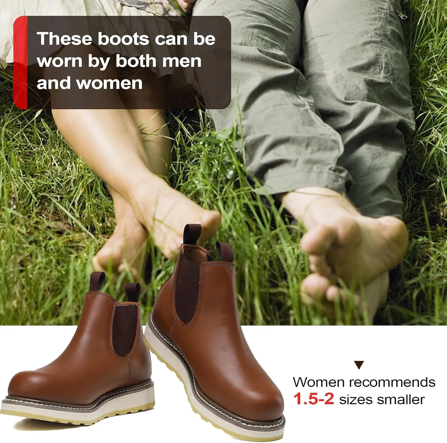 HANDPOINT Men's Chelsea Double Gore Pull-On Soft Toe Work Boots - Brown 84985
