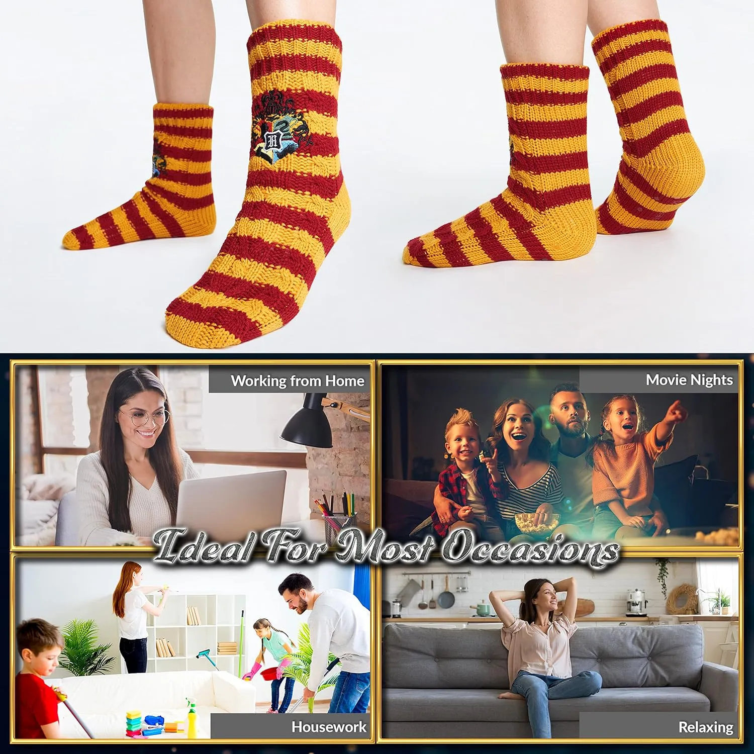 Harry Potter Womens Slipper Socks, Fleece Lined Non Slip Socks - Gifts for Her