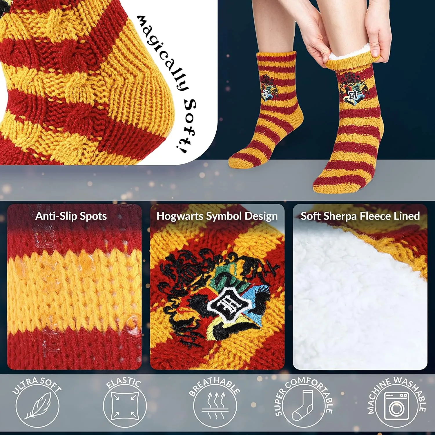 Harry Potter Womens Slipper Socks, Fleece Lined Non Slip Socks - Gifts for Her