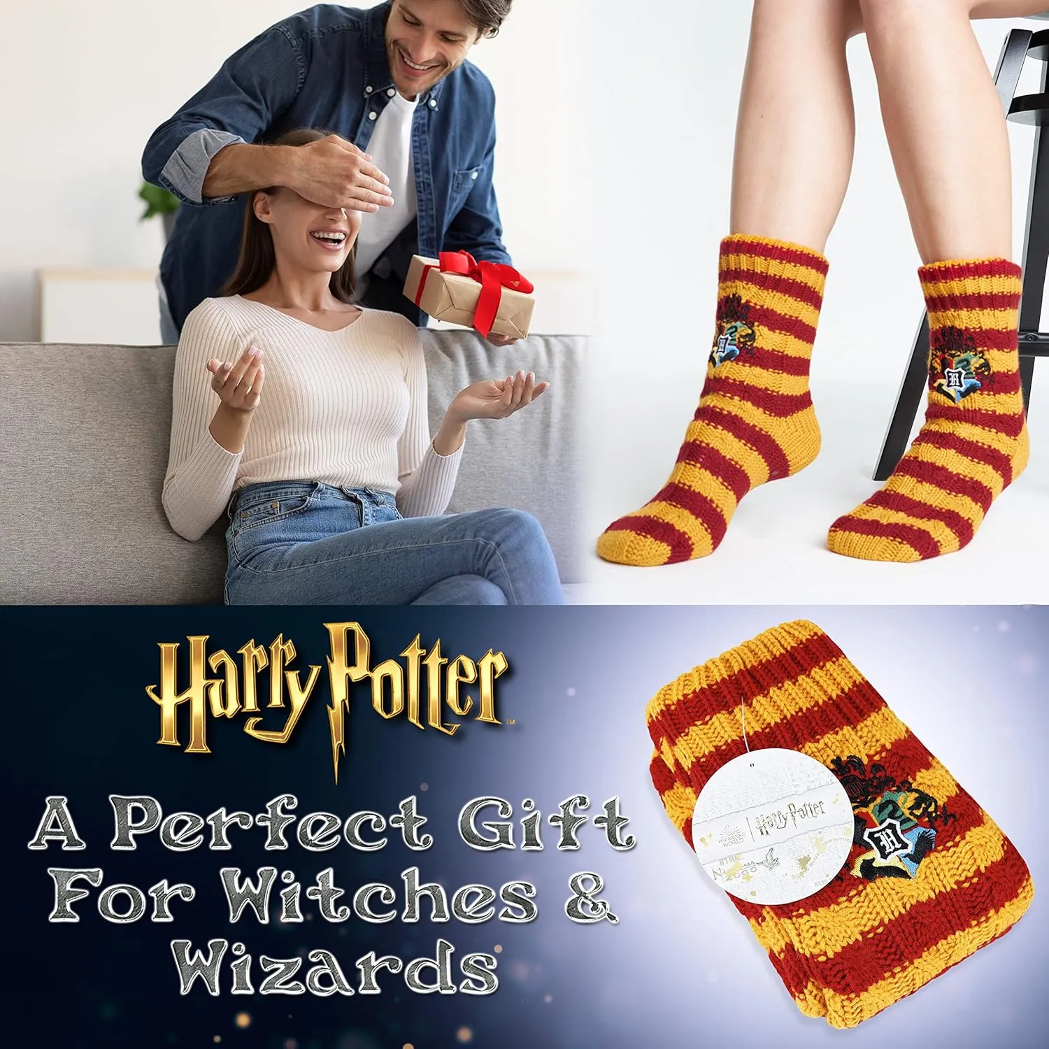 Harry Potter Womens Slipper Socks, Fleece Lined Non Slip Socks - Gifts for Her