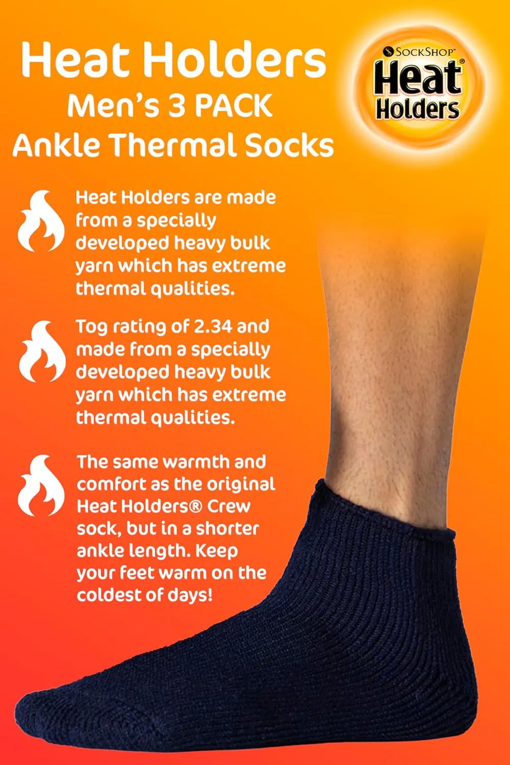 HEAT HOLDERS 3 Pairs Mens Thermal Trainer Socks Multipack Warm Ankle Socks