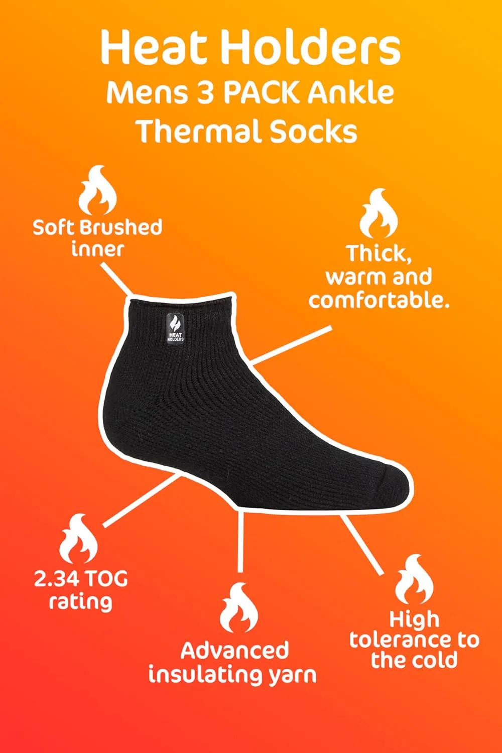 HEAT HOLDERS 3 Pairs Mens Thermal Trainer Socks Multipack Warm Ankle Socks