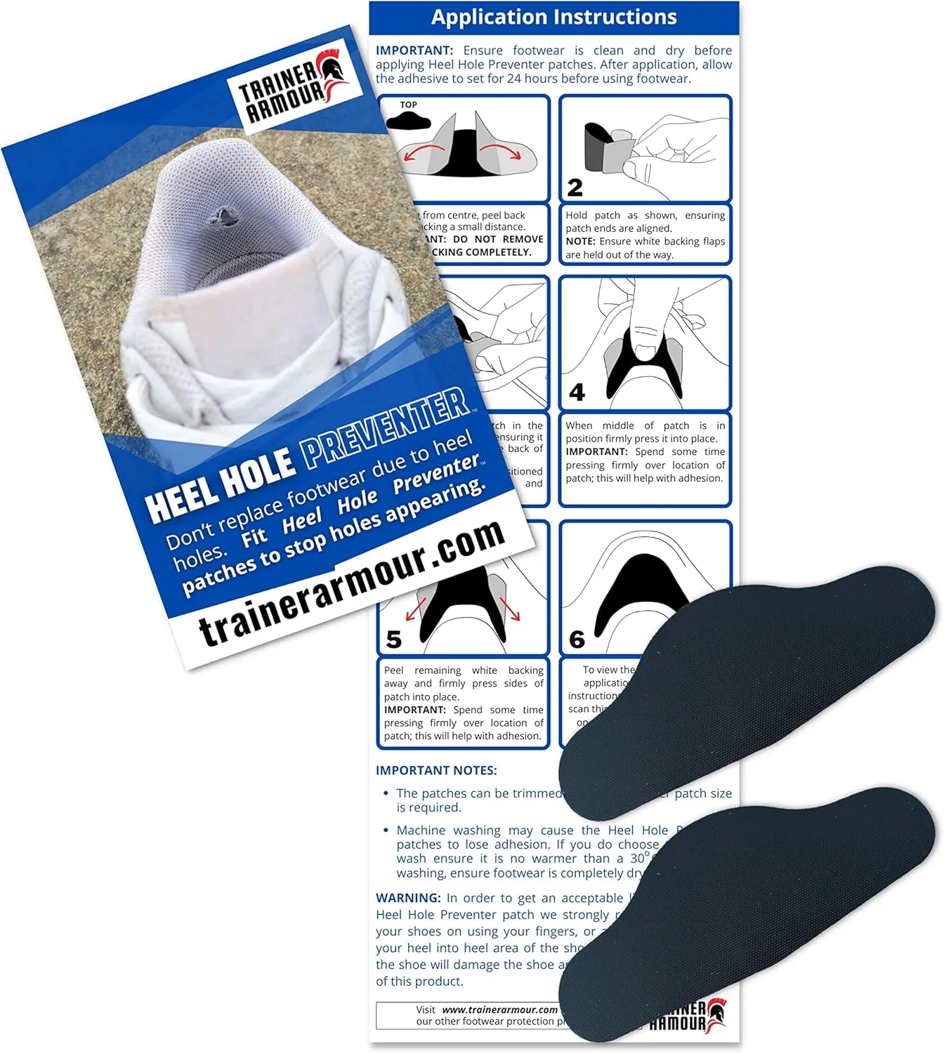 Heel Hole Preventer for Running Shoes, Sneakers, Shoes & Boots. ‘Wrap-Around’ Style self-Adhesive Black Patches. Extremely Strong Patches Prevent and Repair Heel Holes