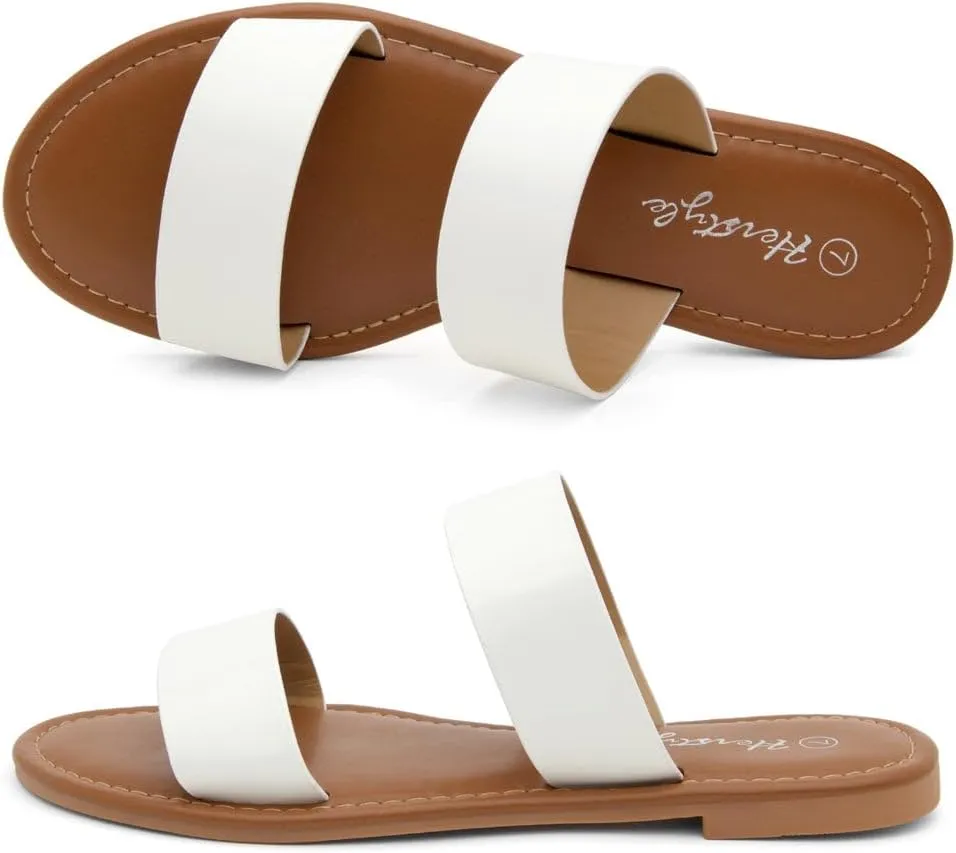 Herstyle Women’s Flat Sandals – Slip-On Double Strap Slides with Memory Foam, Trendy 2025 Summer Shoes, Lightweight Open Toe Dressy & Casual Sandals for Women