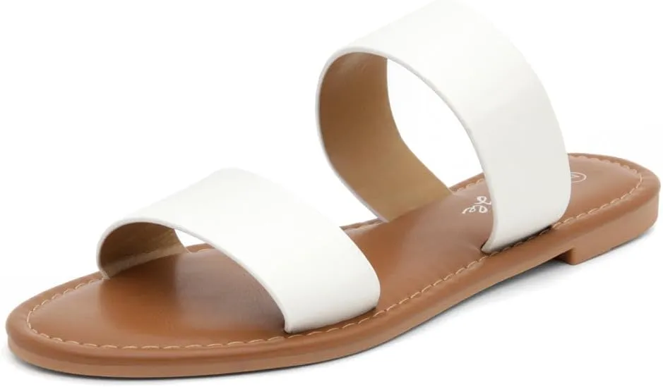 Herstyle Women’s Flat Sandals – Slip-On Double Strap Slides with Memory Foam, Trendy 2025 Summer Shoes, Lightweight Open Toe Dressy & Casual Sandals for Women