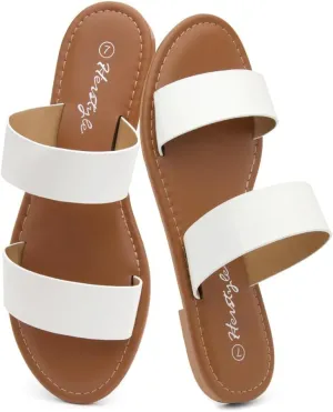 Herstyle Women’s Flat Sandals – Slip-On Double Strap Slides with Memory Foam, Trendy 2025 Summer Shoes, Lightweight Open Toe Dressy & Casual Sandals for Women