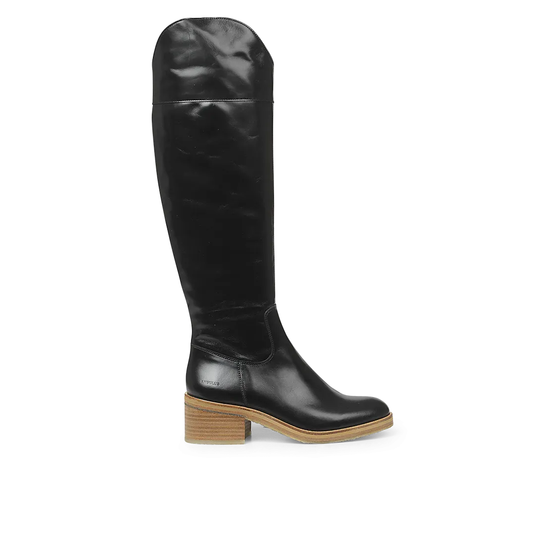 High-leg boot with block heel and zipper