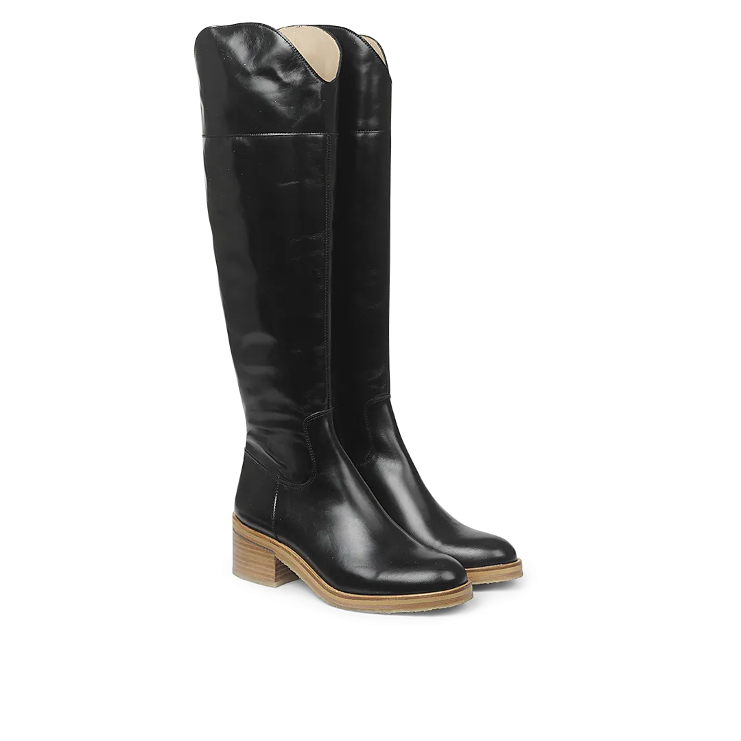 High-leg boot with block heel and zipper