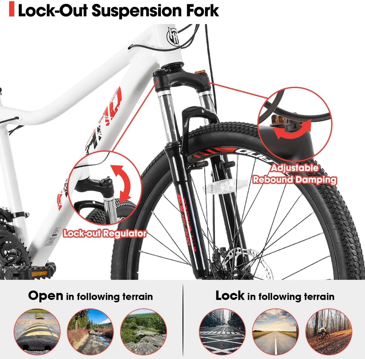 HILAND 20 26 27.5 Inch Mountain Bike for Women Girl, 7/21 Speed with Lock-Out Suspension Fork, Aluminum Frame MTB, Adult Ladies Womens Bike Mens Bicycle