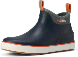 HISEA Men's Deck Boots, Wide Toe Mens Rain Boots Waterproof Fishing Boots Anti-Slip Ankle High Breathable Neoprene Lining Rubber Boots