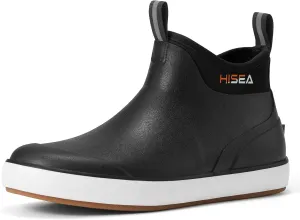 HISEA Men's Deck Boots, Wide Toe Mens Rain Boots Waterproof Fishing Boots Anti-Slip Ankle High Breathable Neoprene Lining Rubber Boots