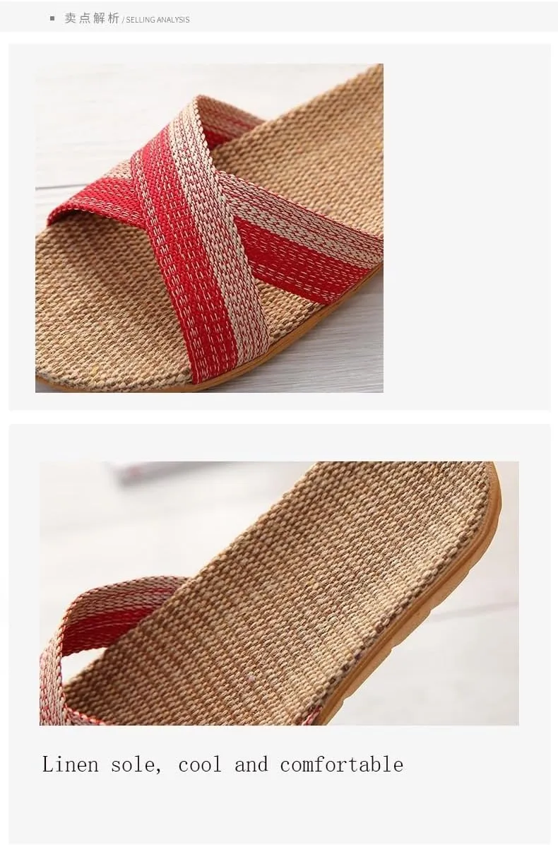 HOLLYWEED Fashion Neutral Linen Summer Beach Shoes Non-Slip Indoor Slippers