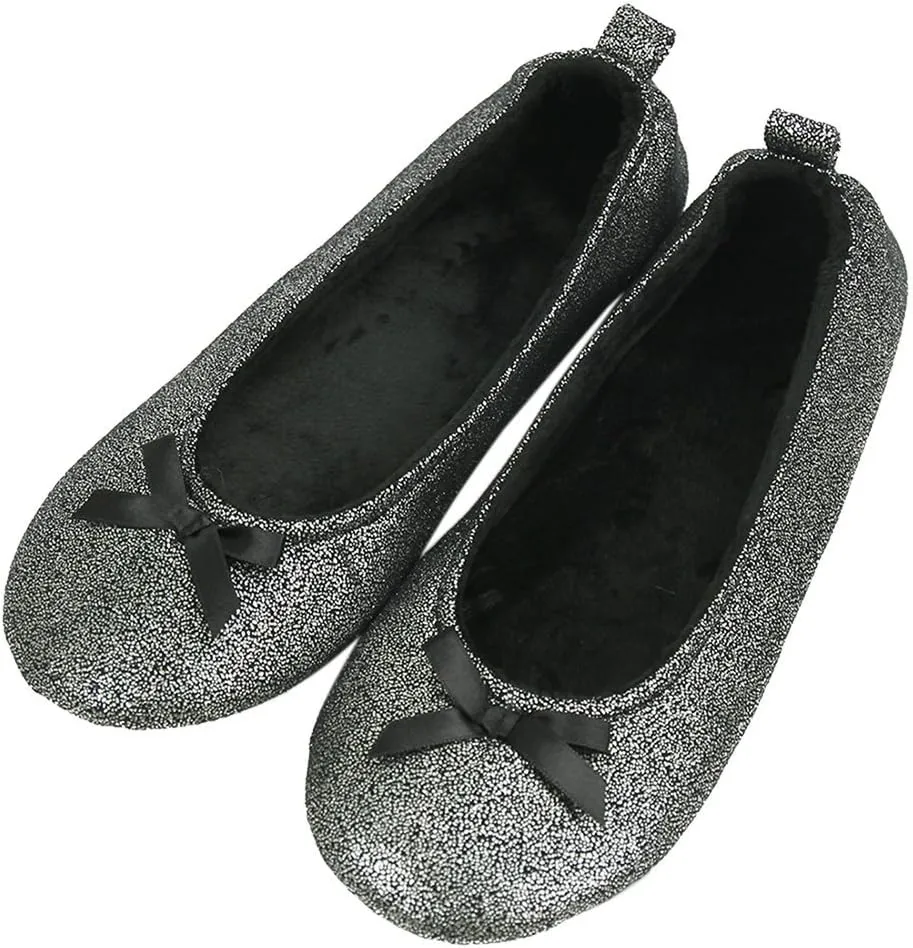 Home Slipper Women's Ballerina Plush Soft Sole Indoor House Ballet Slippers