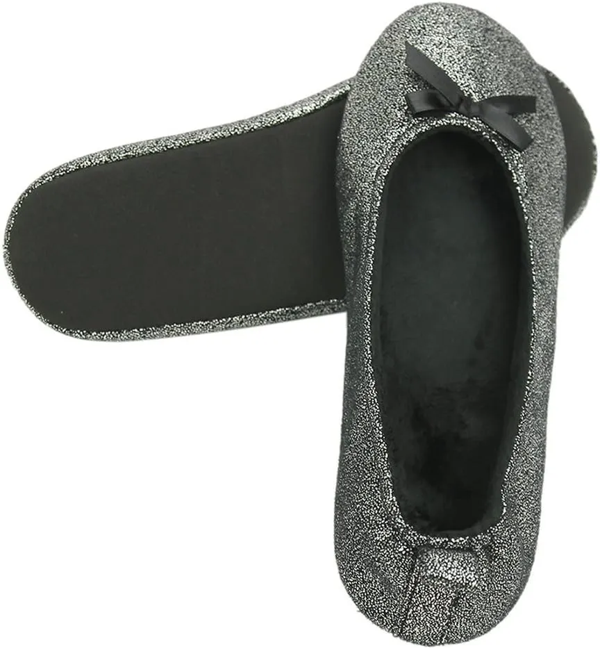 Home Slipper Women's Ballerina Plush Soft Sole Indoor House Ballet Slippers