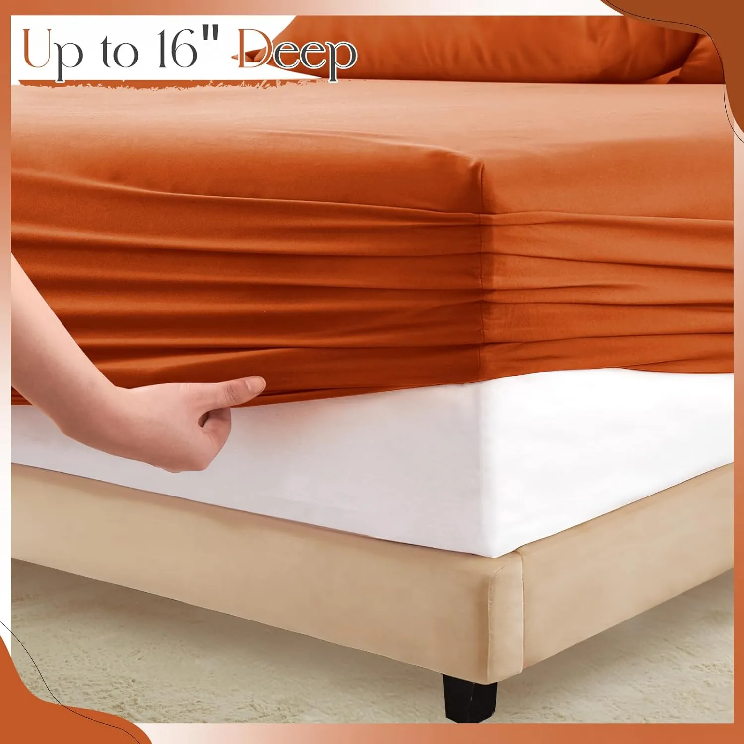 Horbaunal Burnt Orange Ruffle Sheets Full Size 6 Piece, Fits 16" Deep Mattress, Microfiber Orange Full Sheets with 2 Ruffled Pillowcases, Shabby Chic Bed Sheet Set