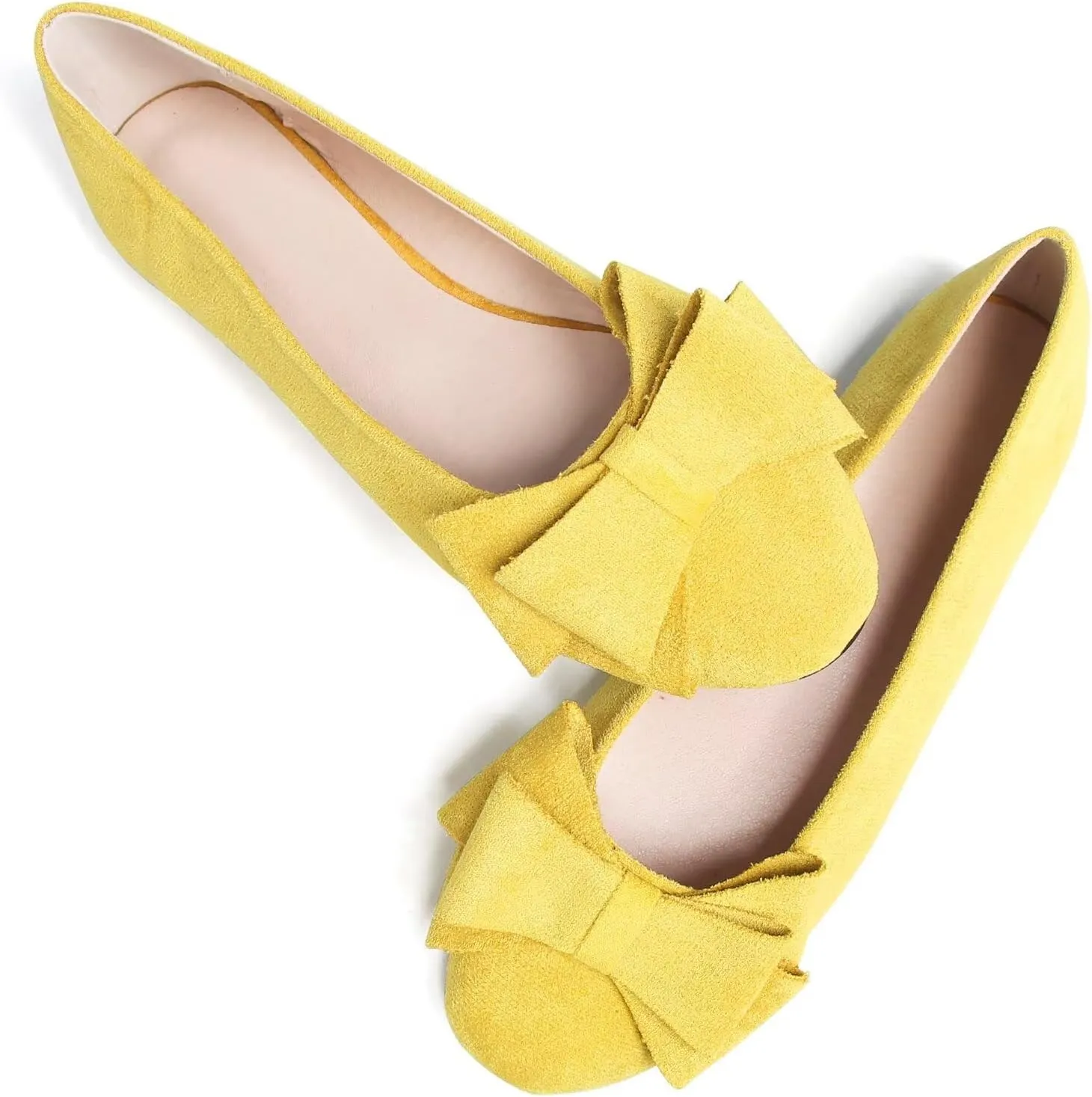 HuangTaiJi Qing Women's Classy Peep Toe Flats Shoes Bow Comfort Slip on Non-Slip Ballets Walking Shoes for Party Dating