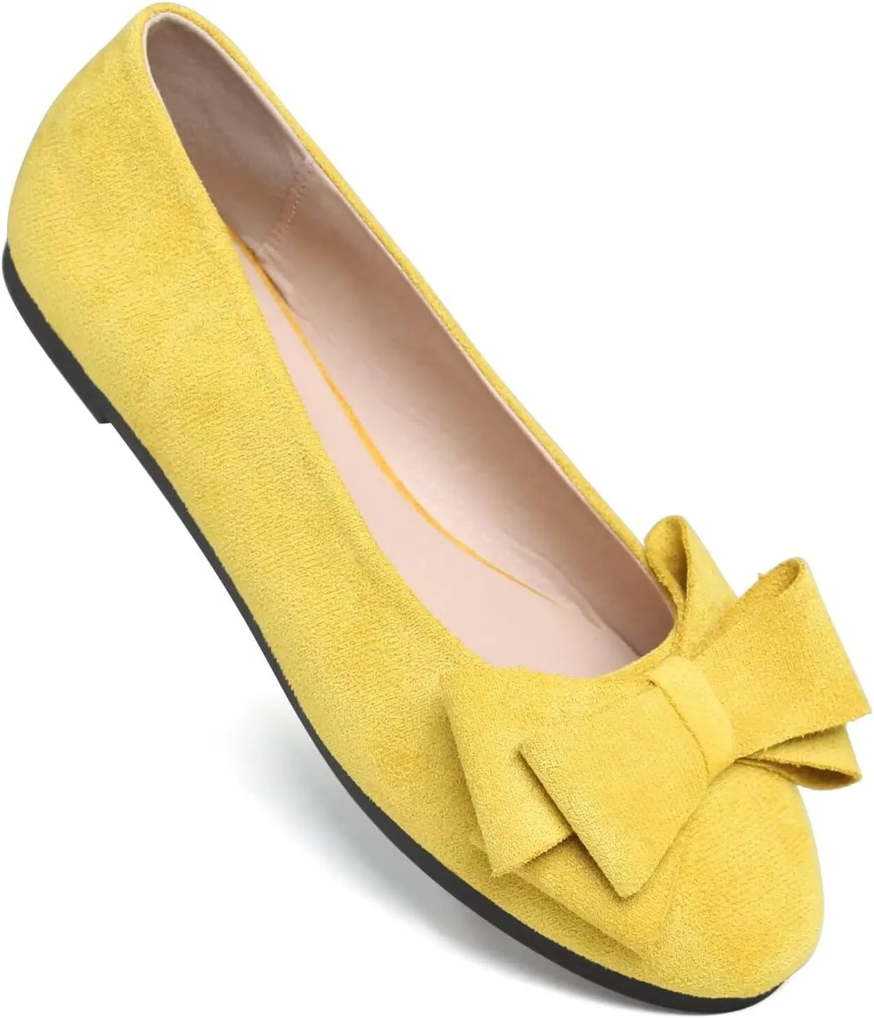 HuangTaiJi Qing Women's Classy Peep Toe Flats Shoes Bow Comfort Slip on Non-Slip Ballets Walking Shoes for Party Dating