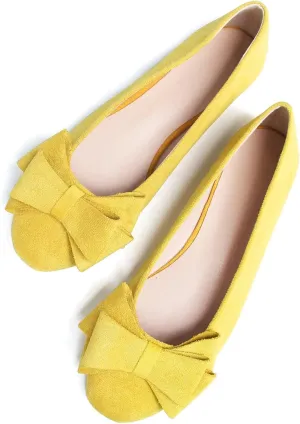 HuangTaiJi Qing Women's Classy Peep Toe Flats Shoes Bow Comfort Slip on Non-Slip Ballets Walking Shoes for Party Dating