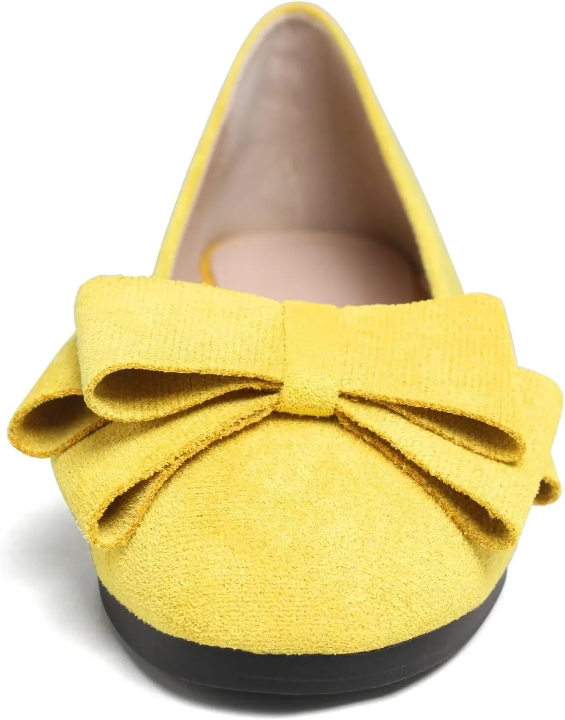 HuangTaiJi Qing Women's Classy Peep Toe Flats Shoes Bow Comfort Slip on Non-Slip Ballets Walking Shoes for Party Dating