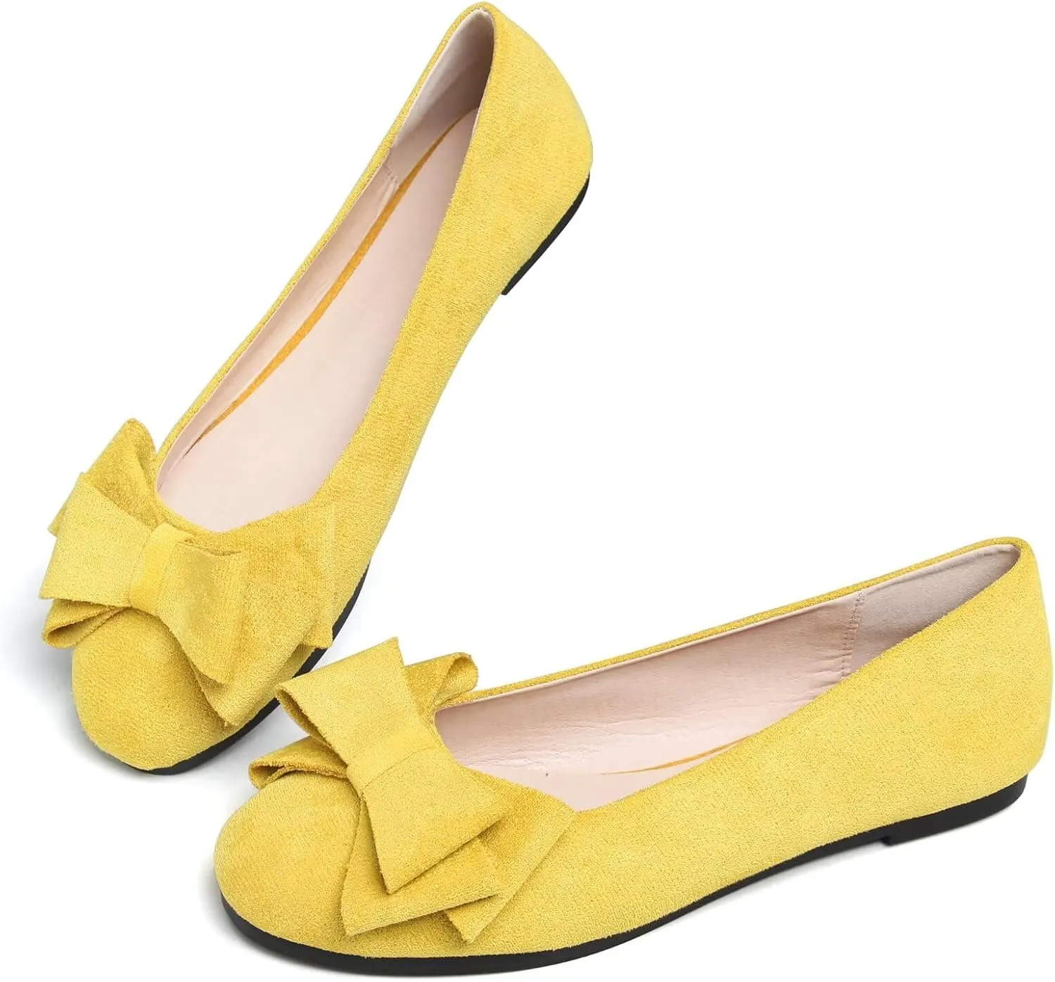 HuangTaiJi Qing Women's Classy Peep Toe Flats Shoes Bow Comfort Slip on Non-Slip Ballets Walking Shoes for Party Dating