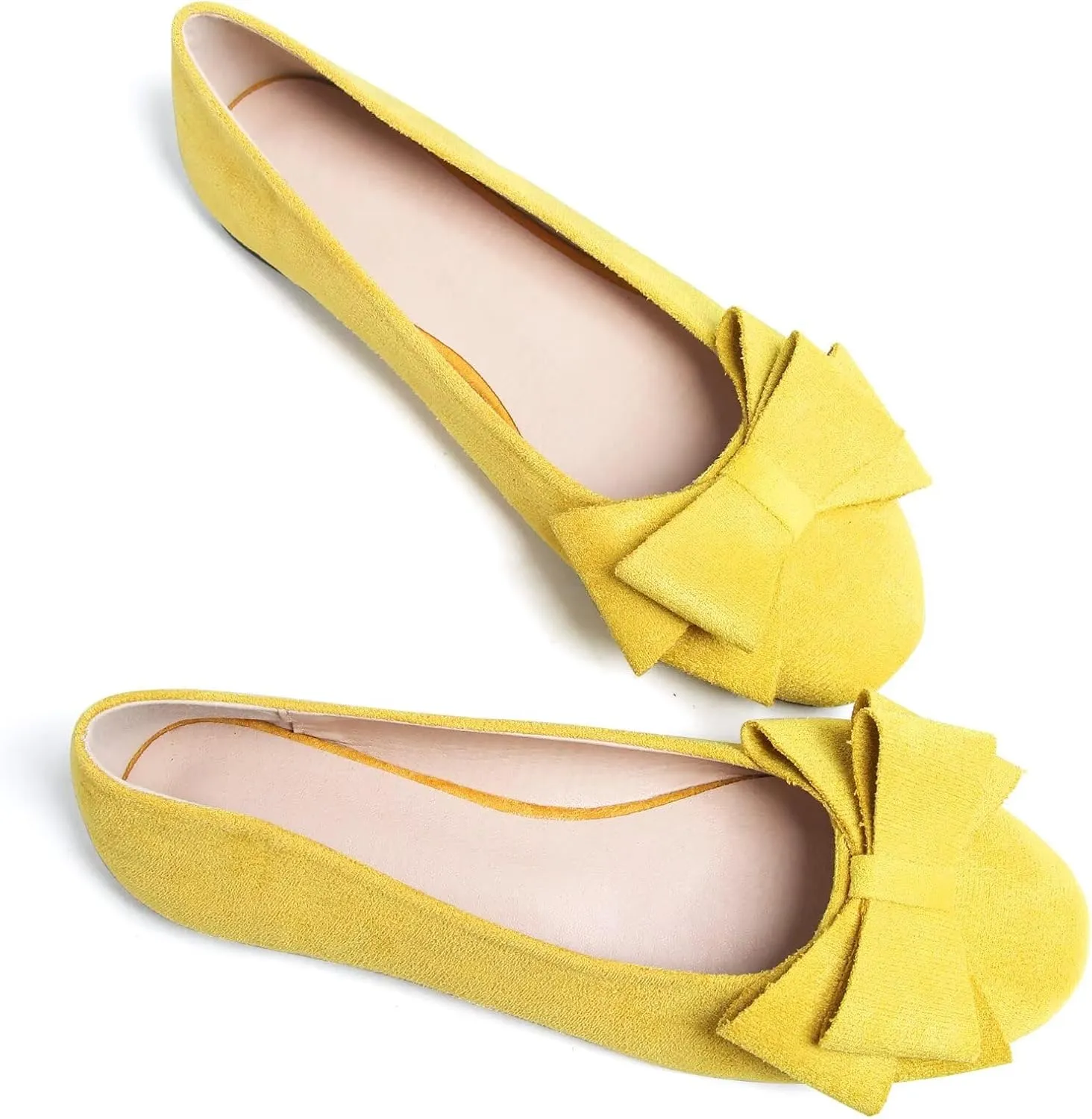 HuangTaiJi Qing Women's Classy Peep Toe Flats Shoes Bow Comfort Slip on Non-Slip Ballets Walking Shoes for Party Dating