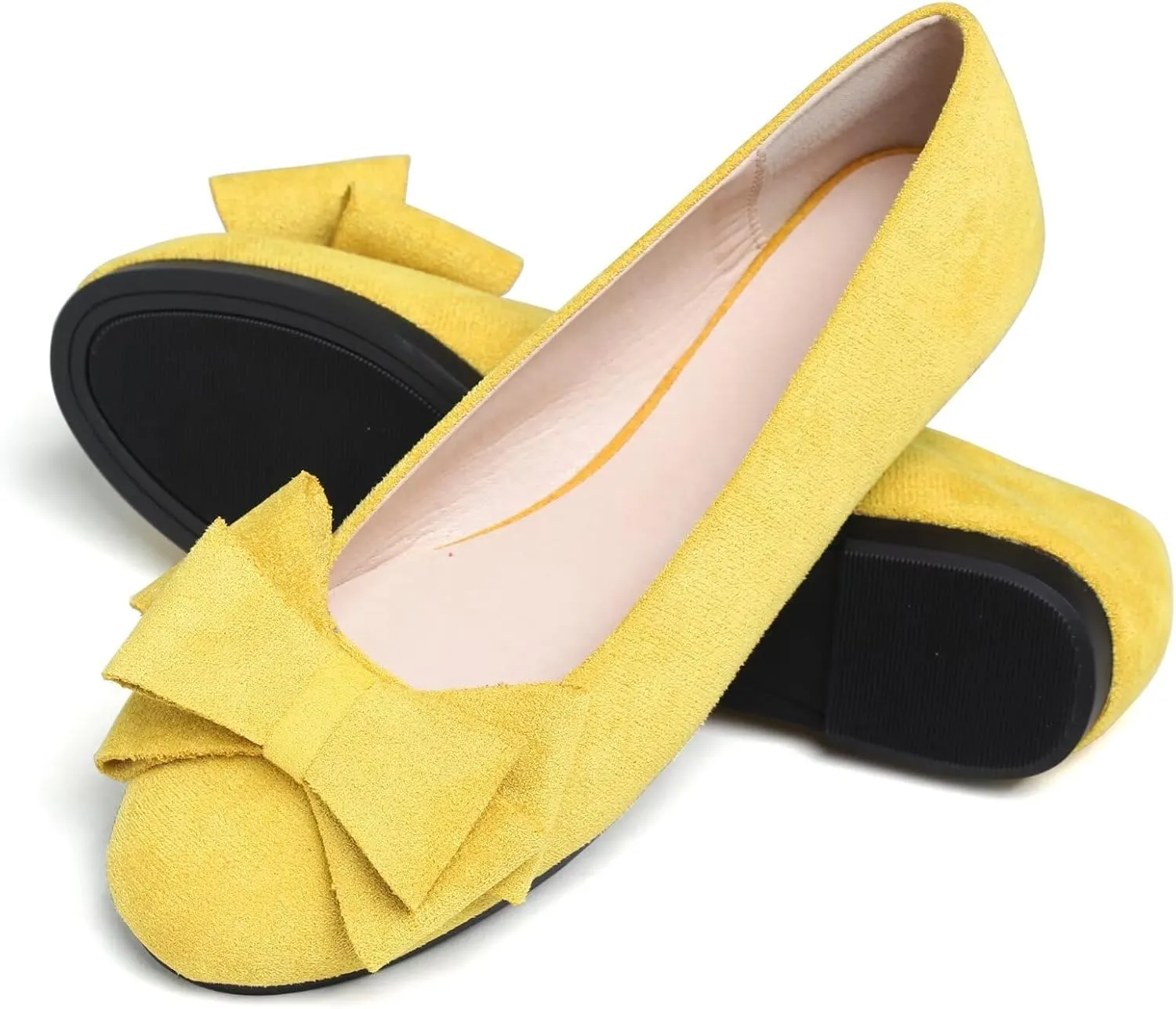 HuangTaiJi Qing Women's Classy Peep Toe Flats Shoes Bow Comfort Slip on Non-Slip Ballets Walking Shoes for Party Dating