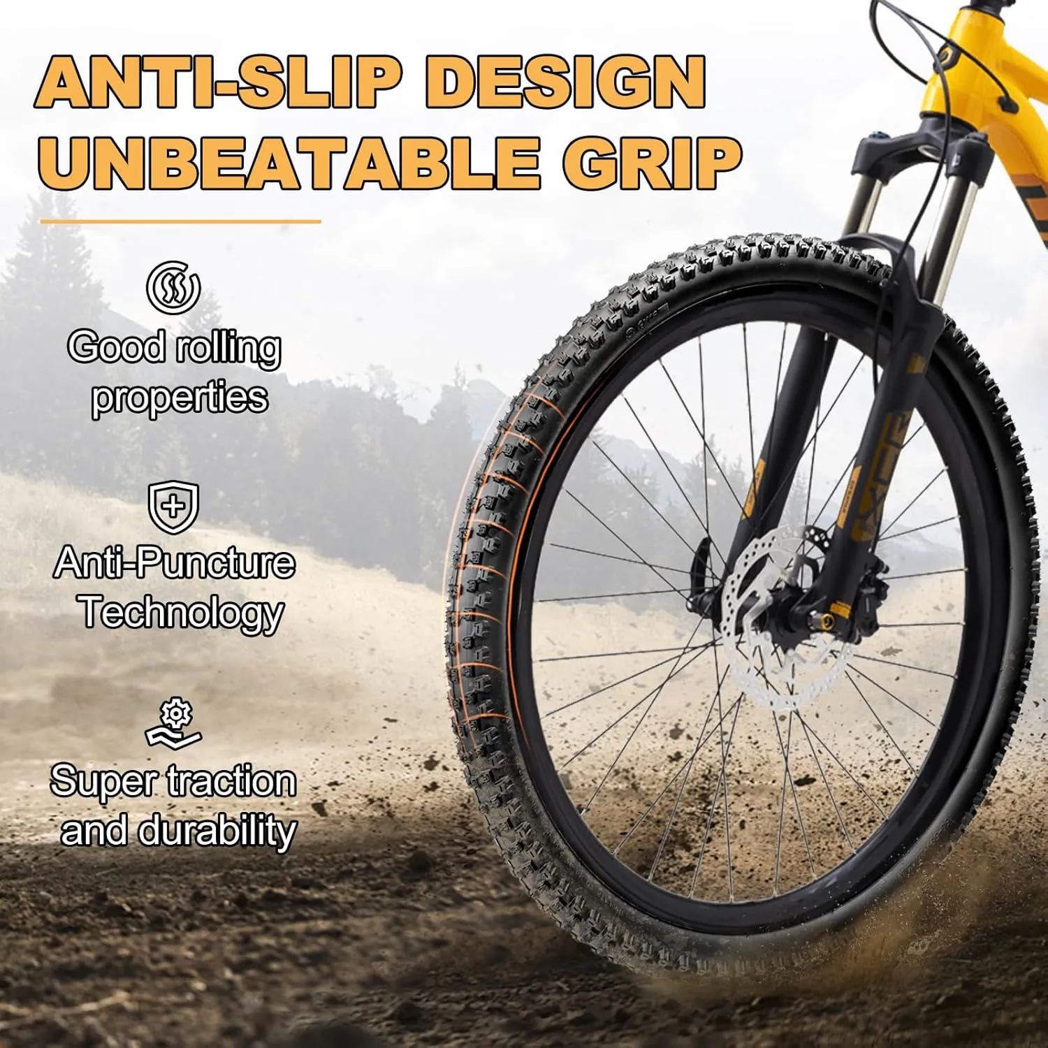 Hycline Mountain Bike Tires Set: 2-Pack 26/27.5/29x2.1 Inch Folding Replacement All-Terrain High-Density Bicycle Tires with Pair Tubes & Tire Levers Compatible for Street Off-Road Riding