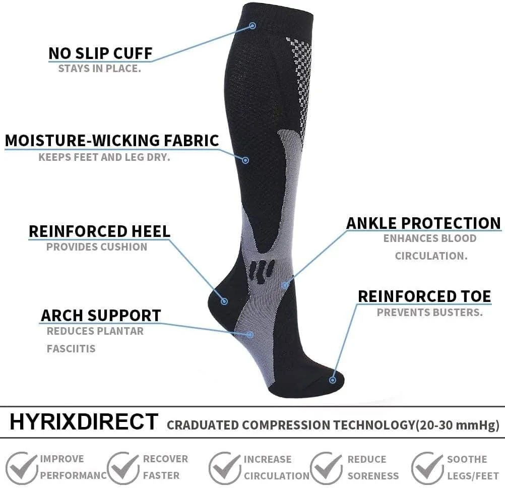 HYRIXDIRECT Compression Socks for Men Women 20-30 mmHg Compression Socks