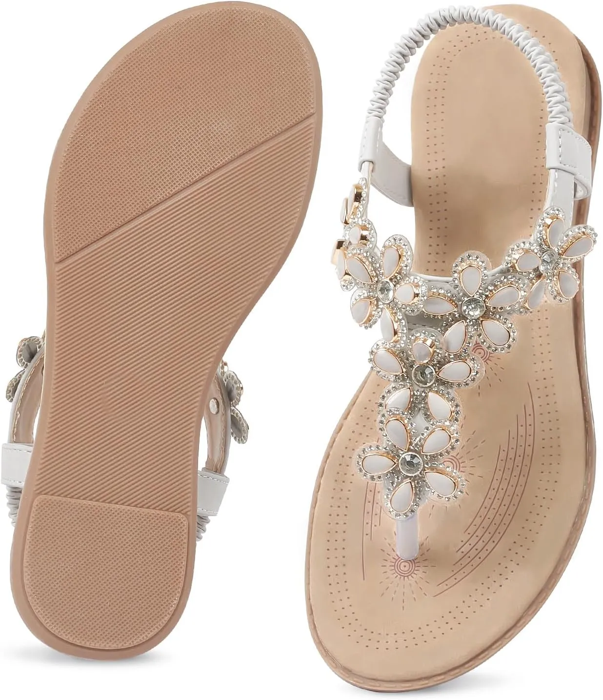 iCKER Women Sandals Rhinestone Dressy Casual Summer flat flip flops Comfortable Sandals