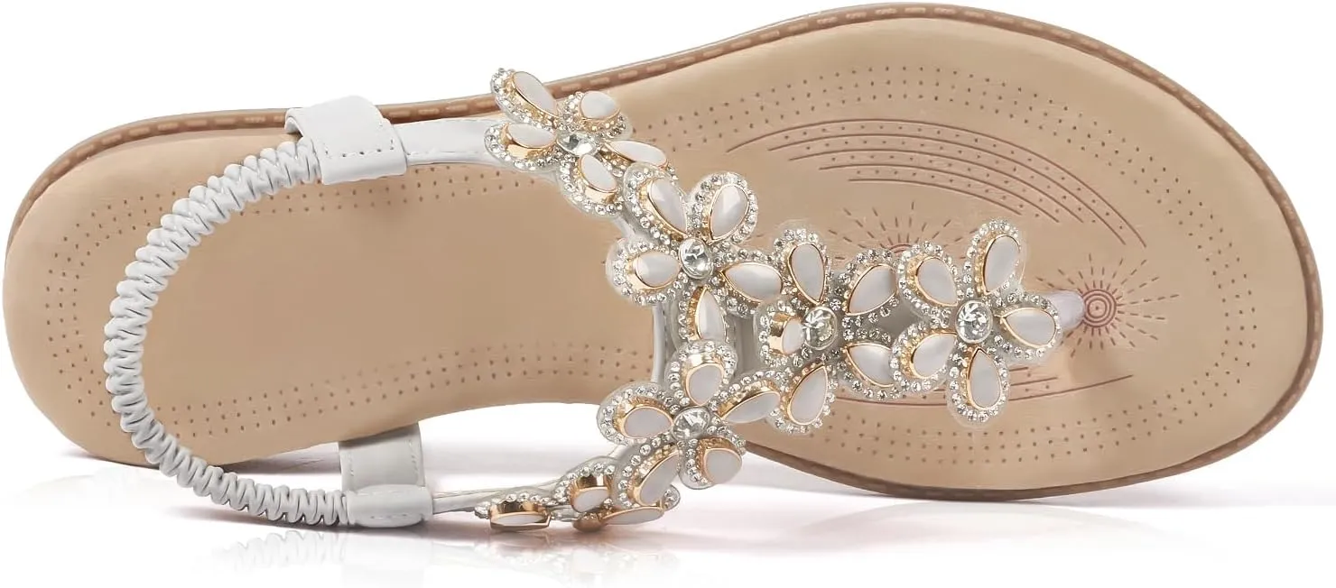 iCKER Women Sandals Rhinestone Dressy Casual Summer flat flip flops Comfortable Sandals