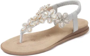 iCKER Women Sandals Rhinestone Dressy Casual Summer flat flip flops Comfortable Sandals
