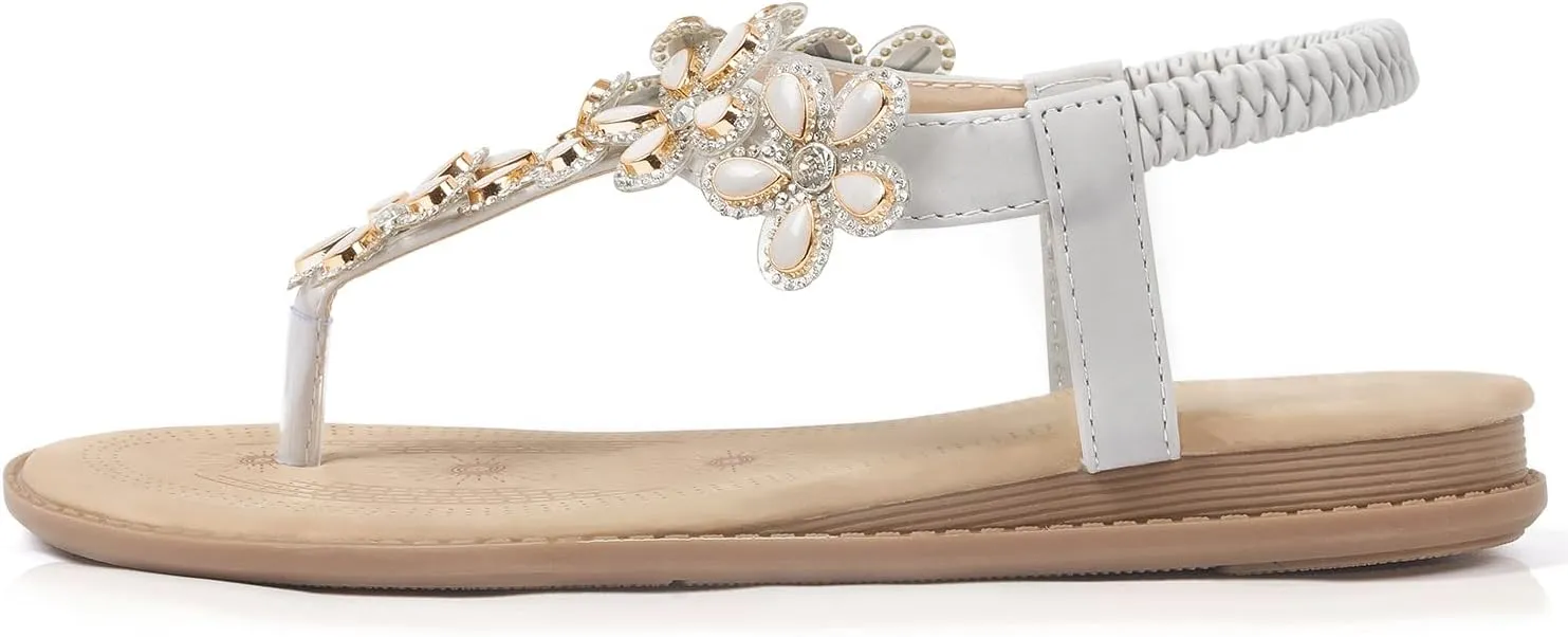 iCKER Women Sandals Rhinestone Dressy Casual Summer flat flip flops Comfortable Sandals
