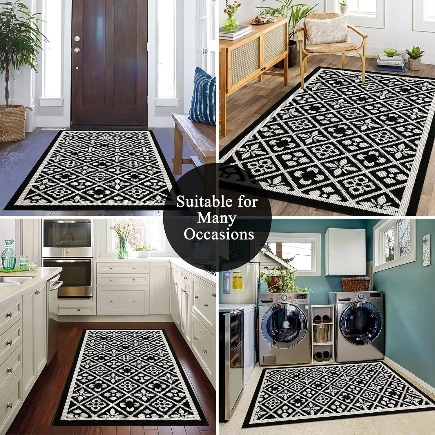 Ileading Entrance Door Mat 3'x5', Absorbent Dog Mats for Muddy Paws, Low-Profile Large Entryway Runner Rug with Non-Slip Backing, Machine Washable Inside Welcome Mat for Hallway,Kitchen(Black)