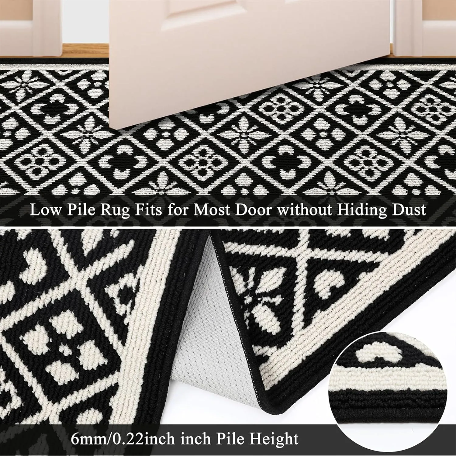 Ileading Entrance Door Mat 3'x5', Absorbent Dog Mats for Muddy Paws, Low-Profile Large Entryway Runner Rug with Non-Slip Backing, Machine Washable Inside Welcome Mat for Hallway,Kitchen(Black)