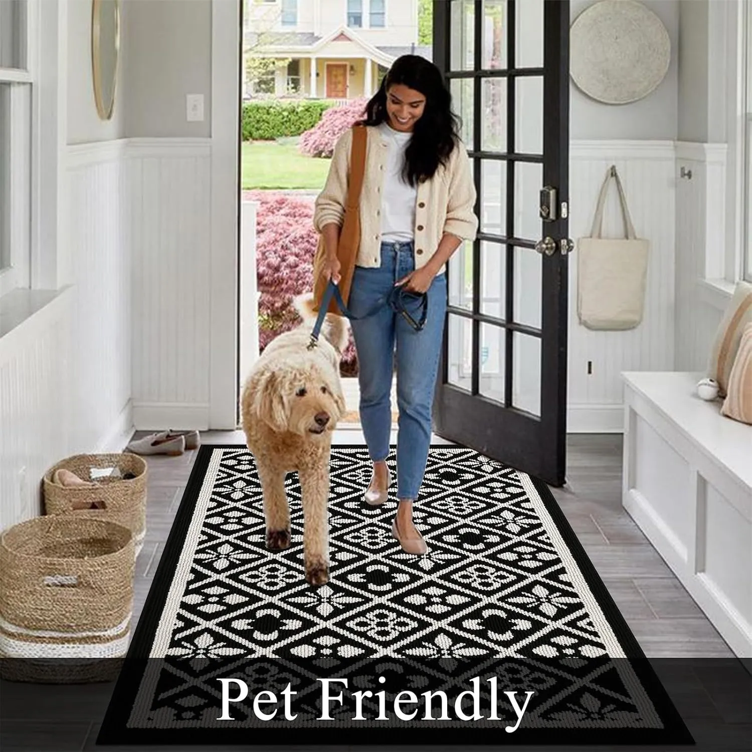 Ileading Entrance Door Mat 3'x5', Absorbent Dog Mats for Muddy Paws, Low-Profile Large Entryway Runner Rug with Non-Slip Backing, Machine Washable Inside Welcome Mat for Hallway,Kitchen(Black)
