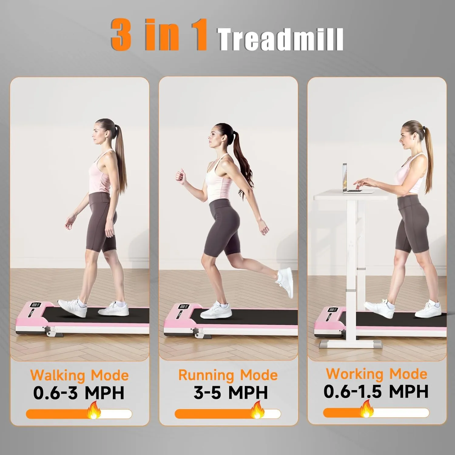 Incline Walking Pad with Handle Bar, Folding Treadmill Foldable Portable Under Desk for Home Office, Ultra Quiet <45dB, Safety Lock, 300  LB Capacity