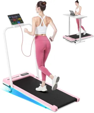 Incline Walking Pad with Handle Bar, Folding Treadmill Foldable Portable Under Desk for Home Office, Ultra Quiet <45dB, Safety Lock, 300  LB Capacity