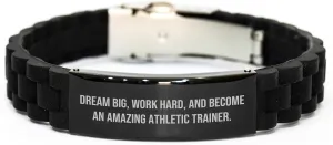 Inspirational Athletic Trainer Quote Glide lock Clasp Black Stainless Steel Silicone Bracelet Dreams Big Gifts for Mother's Day from Husband to Wife