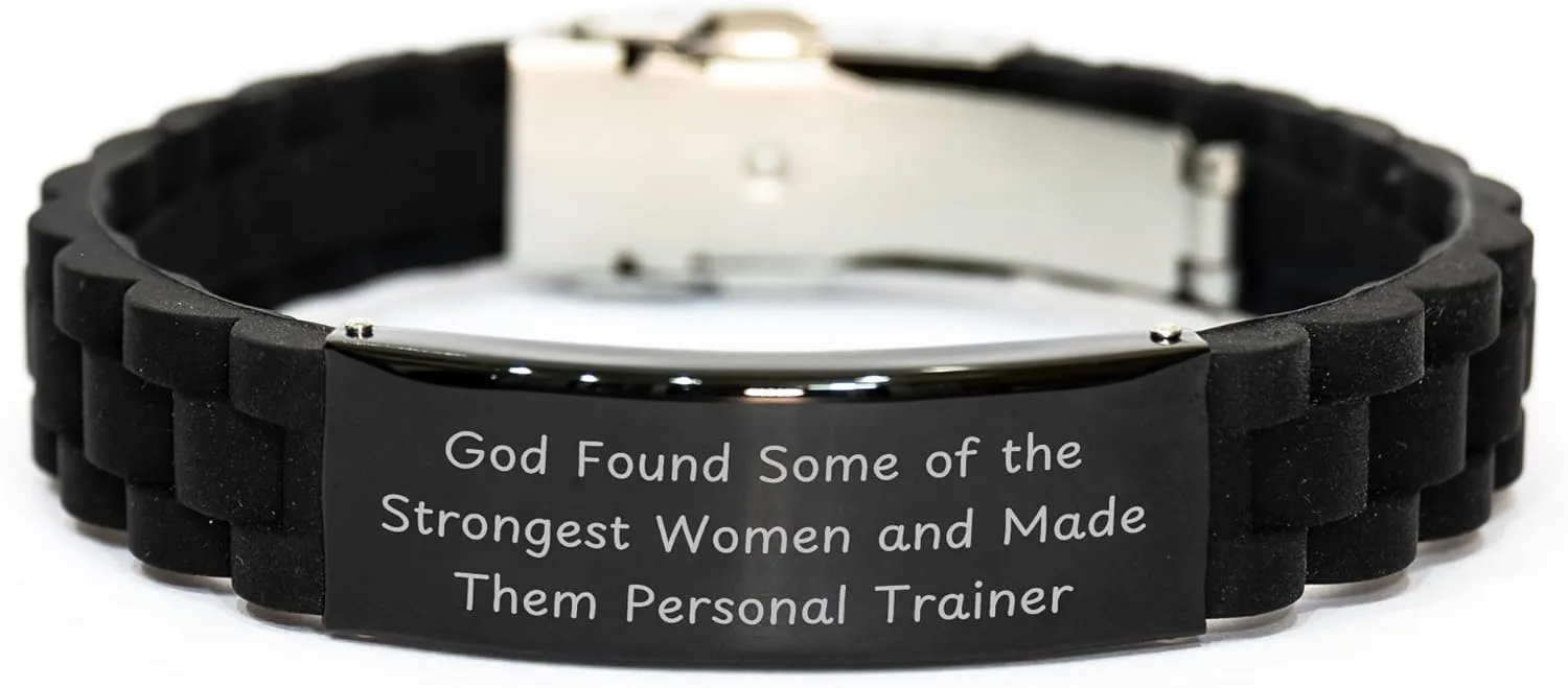Inspiring Personal Trainer Gifts from God's Strongest Women - Glide lock Clasp Black Stainless Steel Silicone Adjustable Gift for Men Women Friends Coworkers Family on Father's Day