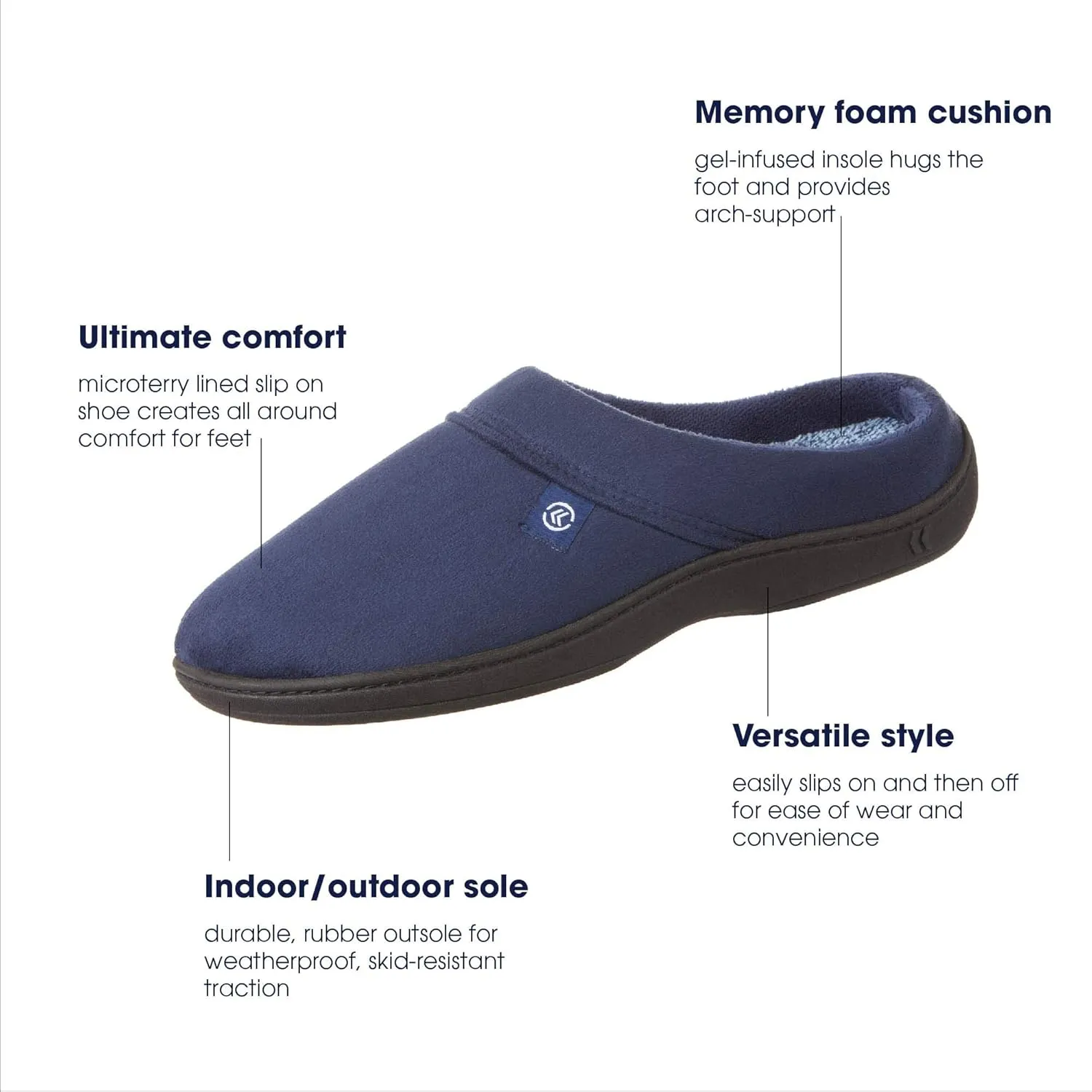 isotoner Men's Open Back Slipper with Memory Foam and Indoor/Outdoor Sole