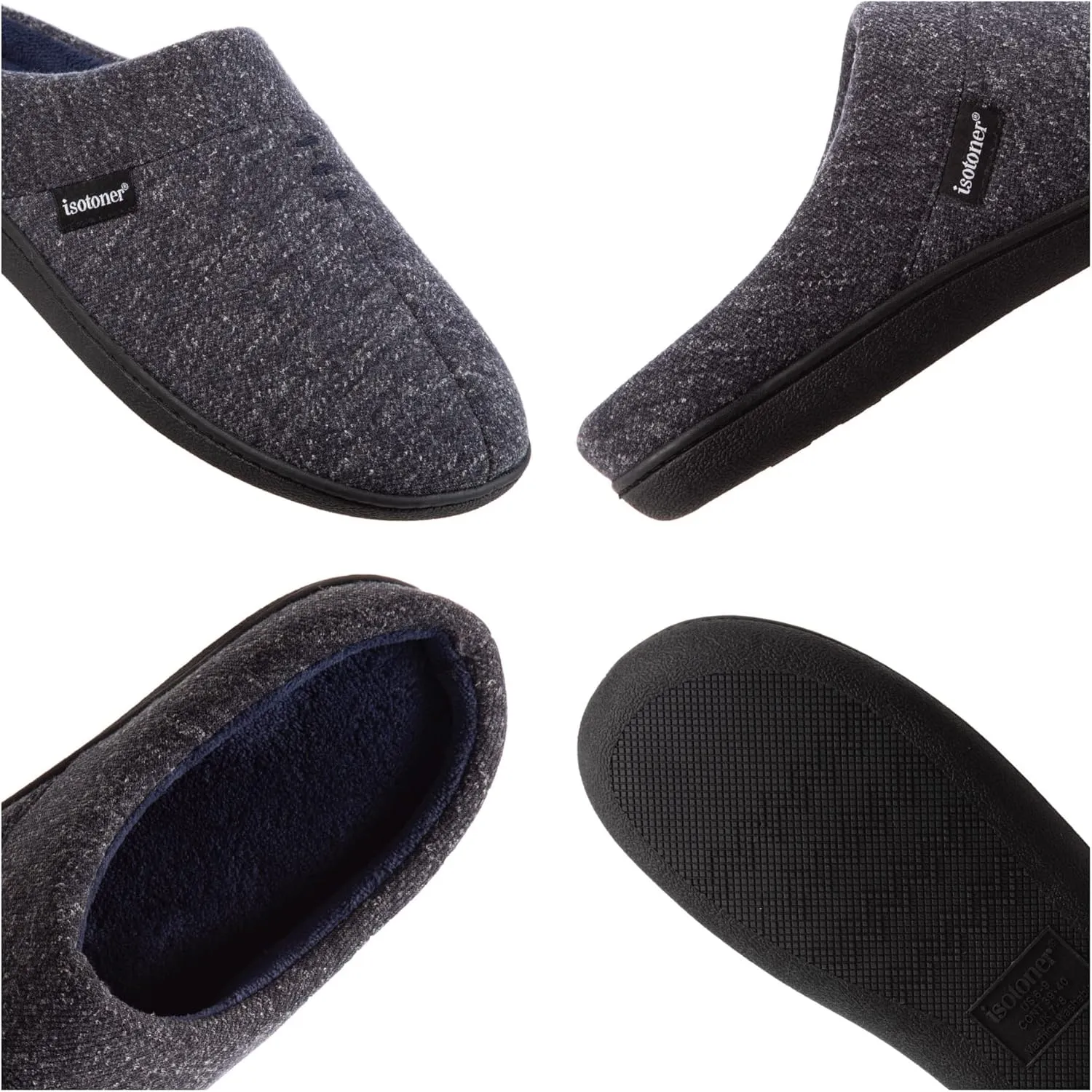 isotoner Men's Preston Heather Knit Slip-on Hoodback Slipper