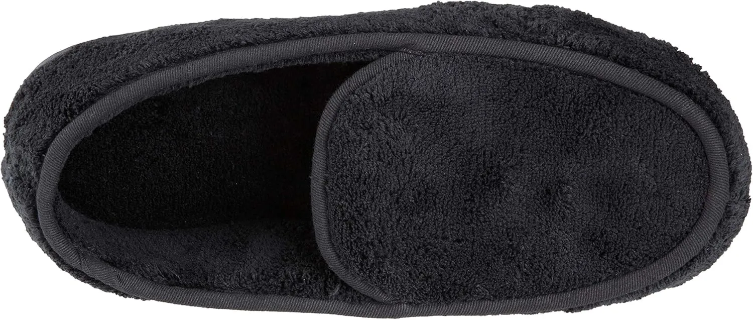 isotoner Men's Terry Moccasin Slipper with Memory Foam for Indoor/Outdoor Comfort