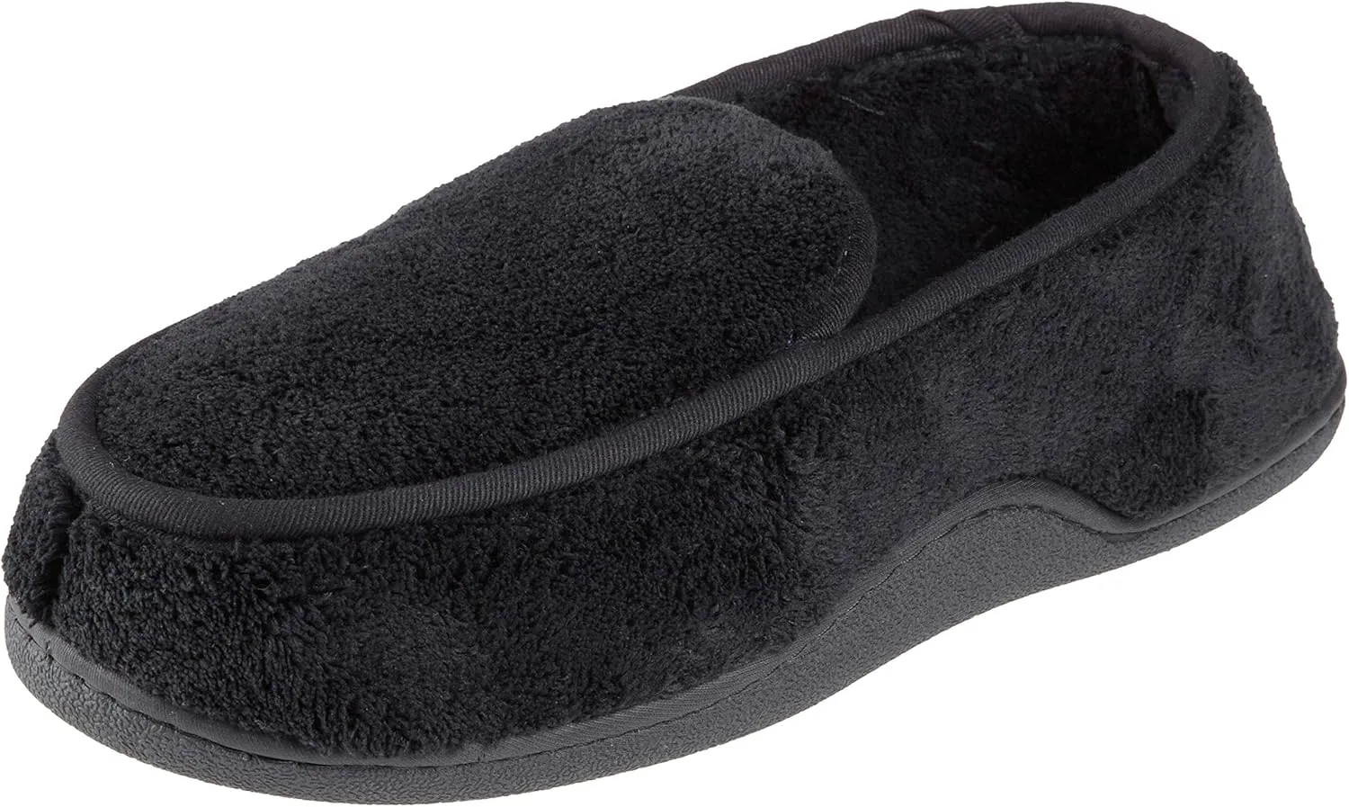 isotoner Men's Terry Moccasin Slipper with Memory Foam for Indoor/Outdoor Comfort