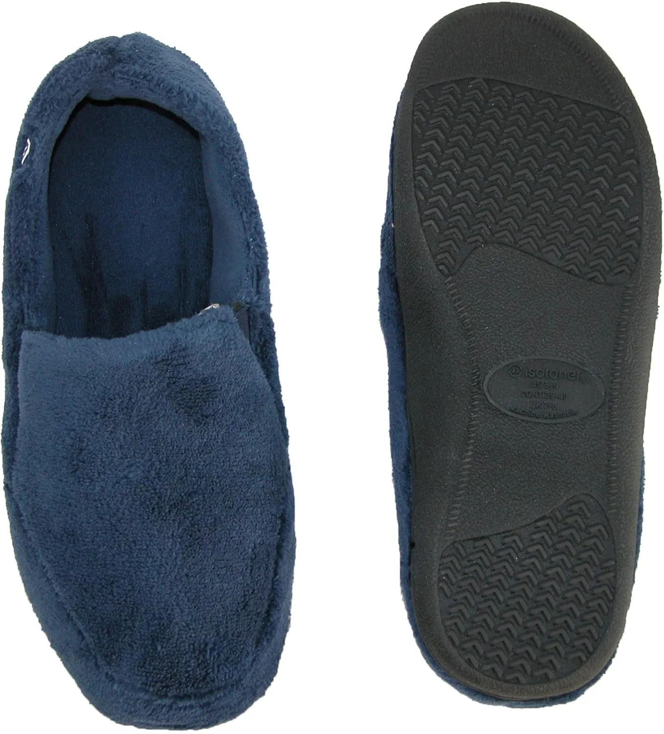 isotoner Men's Terry Moccasin Slipper with Memory Foam for Indoor/Outdoor Comfort