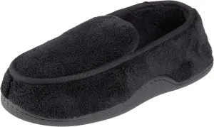 isotoner Men's Terry Moccasin Slipper with Memory Foam for Indoor/Outdoor Comfort
