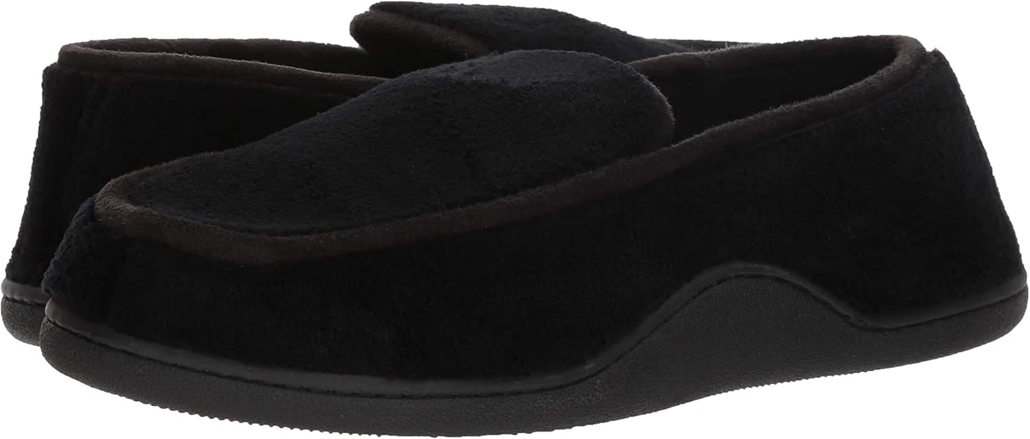isotoner Men's Terry Moccasin Slipper with Memory Foam for Indoor/Outdoor Comfort