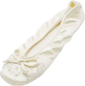 isotoner Women's Satin Ballerina Slippers with Embroidered Pearl