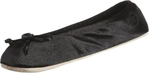 isotoner Women's Satin Ballerina Slippers with Soft Tie Bow and Suede Sole