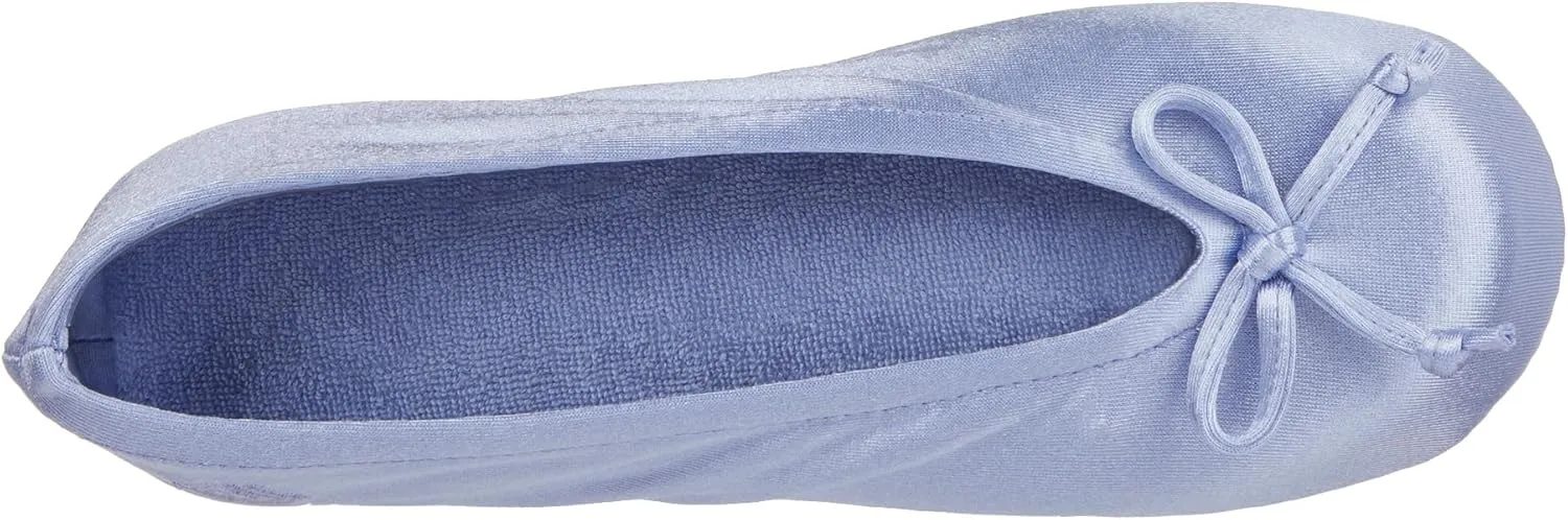 isotoner Women's Satin Ballerina Slippers with Soft Tie Bow and Suede Sole